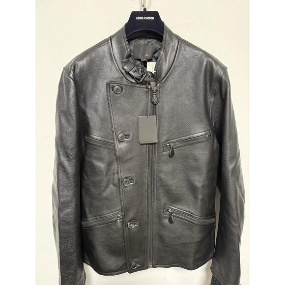 Alexander Wang Jacket Mens Medium Black Leather Asymmetric Knit Cuffs 603417F11 - Picture 2 of 16